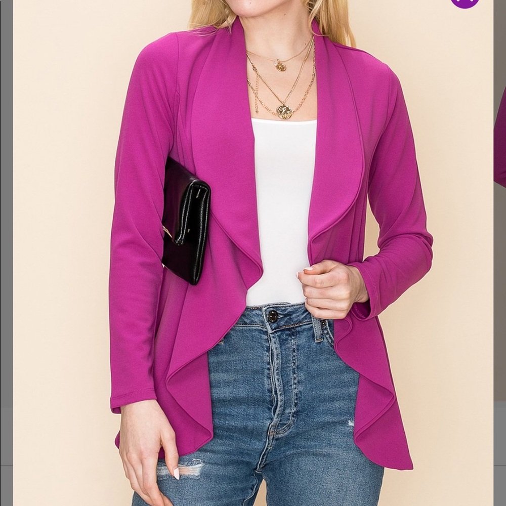 JJ Perfection Plum Cascade Lapel Knit Blazer, Small